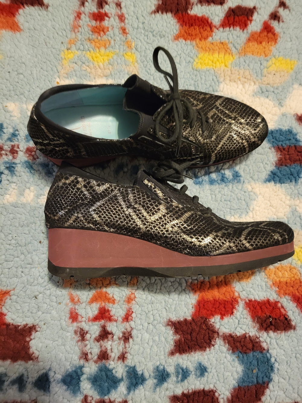 Thierry Rabotin Wedge Lace-Up Platform Sneakers in Black Snake Print